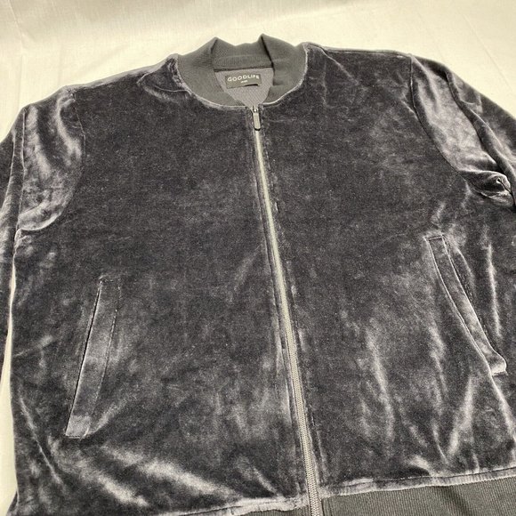 NWT Goodlife Charcoal Black Velour Full Zip Sweat Track Jacket Large Loungewear - Picture 6 of 12